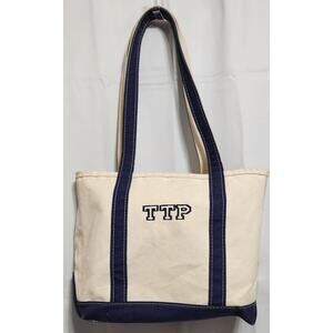 90's LL Bean Boat and Tote Canvas Bag "TTP" Embroidered Top Blue USA 14" Stains